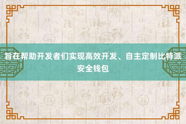 旨在帮助开发者们实现高效开发、自主定制比特派安全钱包